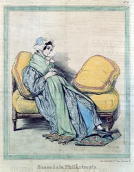 Kobieta w ciąży, Bump of Philanthropy, karykatura z "Le Charivari", ok. 1840 r.